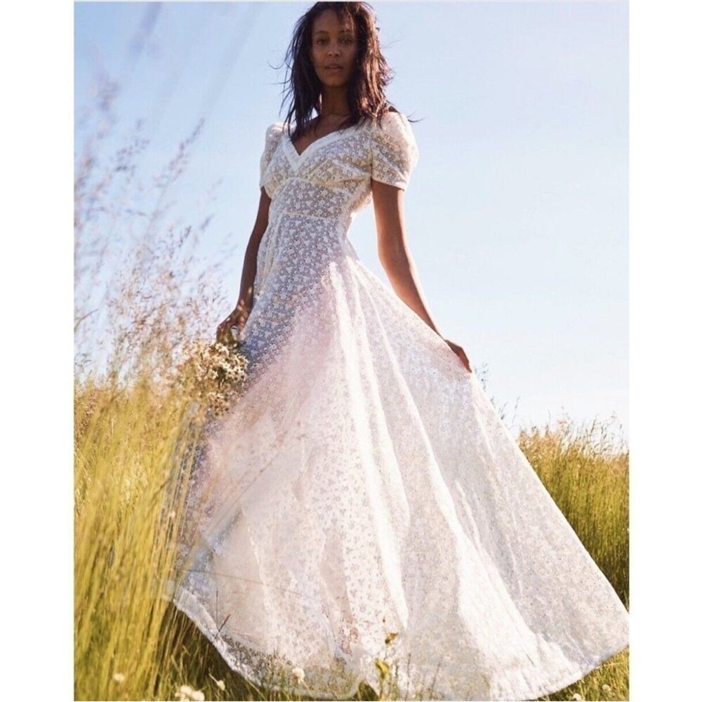 LoveShackFancy Castella Gown Lace Embroidered Maxi Dress White Size 00 NWT